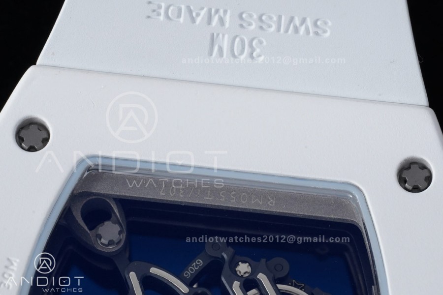 RM055 White Ceramic APSF 1:1 Best Edition on White Rubber Strap RMUL2 Super Clone