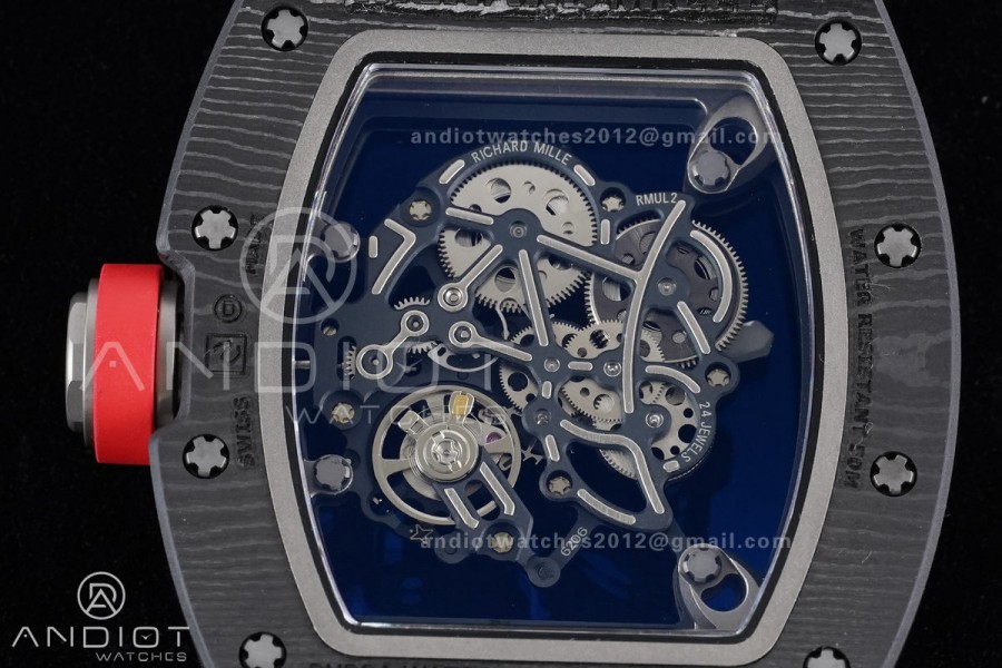 RM055 NTPT/Ti APSF 1:1 Best Edition Black Inner Bezel Red Crown on Black Rubber Strap RMUL2 Super Clone