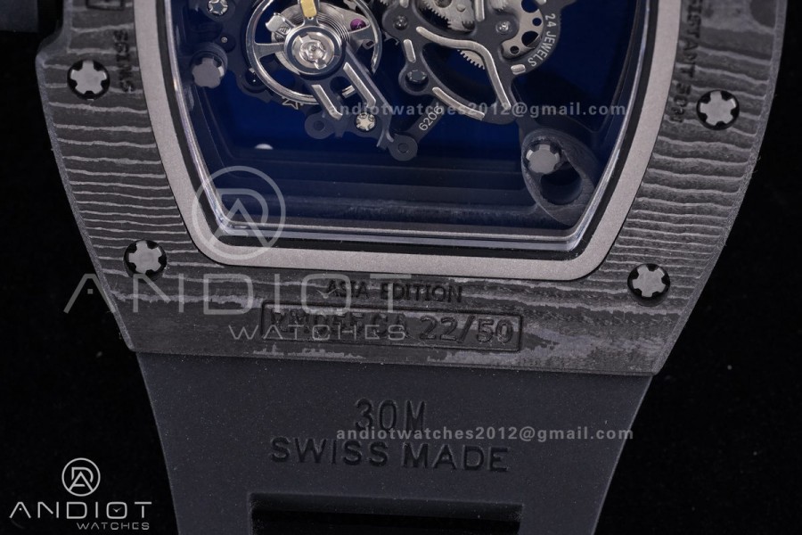 RM055 NTPT/Ti APSF 1:1 Best Edition White Inner Bezel Black Crown on Rubber Strap RMUL2 Super Clone