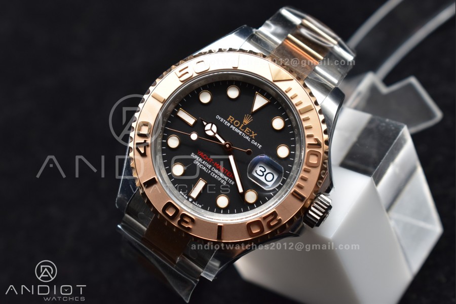 Yacht-Master 126621 Clean 1:1 Best Edition Rose Gold Plated 904L Steel Black Dial On SS Bracelet VR3235