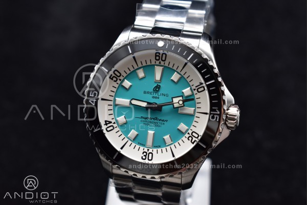 SuperOcean Automatic 44 TF 1:1 Best Edition Tiffany Blue Dial on SS Bracelet A2824
