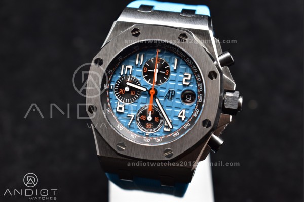 Royal Oak Offshore 42mm SS APF 1:1 Best Edition Light Blue Dial on Light Blue Rubber Strap A4404