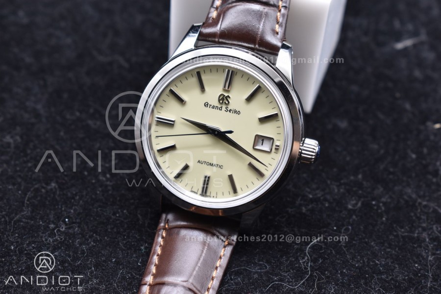 Grand Seiko Elegance Automatic SS GSF 1:1 Best Edition Cream Dial on Brown Leather Strap NH34
