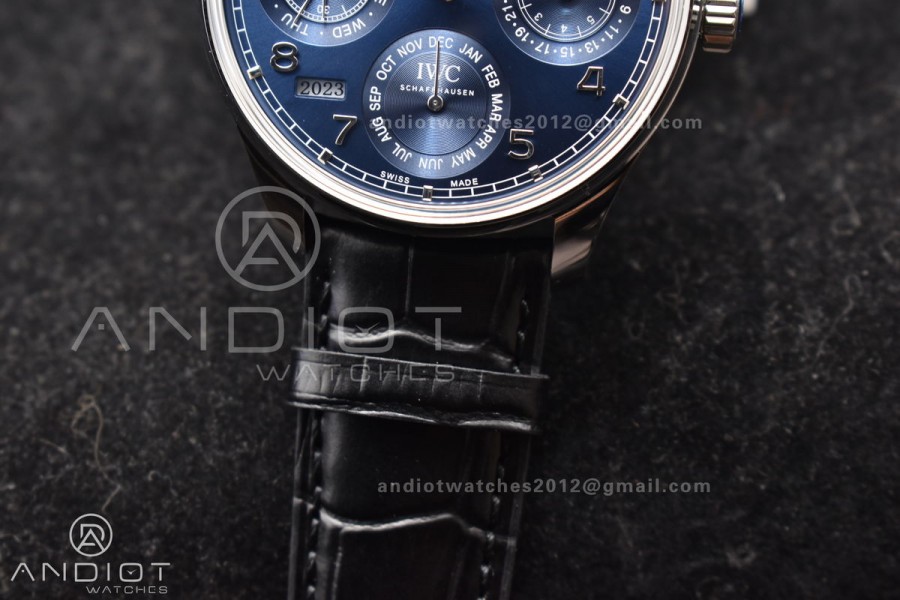 Portugieser Perpetual Calendar SS 5033 APSF 1:1 Best Edition Blue Dial on Black Leather Strap A52610 Clone