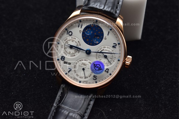 Portugieser Perpetual Calendar RG 5033 APSF 1:1 Best Edition White Dial on Black Leather Strap A52610 Clone