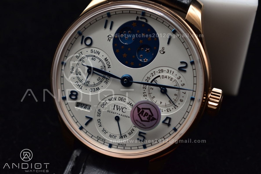 Portugieser Perpetual Calendar RG 5033 APSF 1:1 Best Edition White Dial on Black Leather Strap A52610 Clone