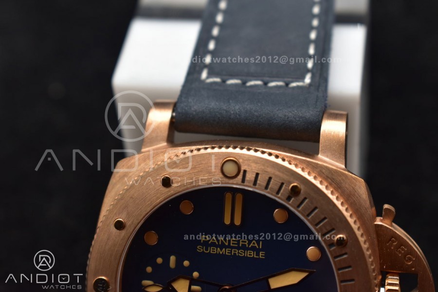 PAM1074 W Bronzo VSF 1:1 Best Edition Blue Dial on Blue Calfskin Strap P.900 Clone