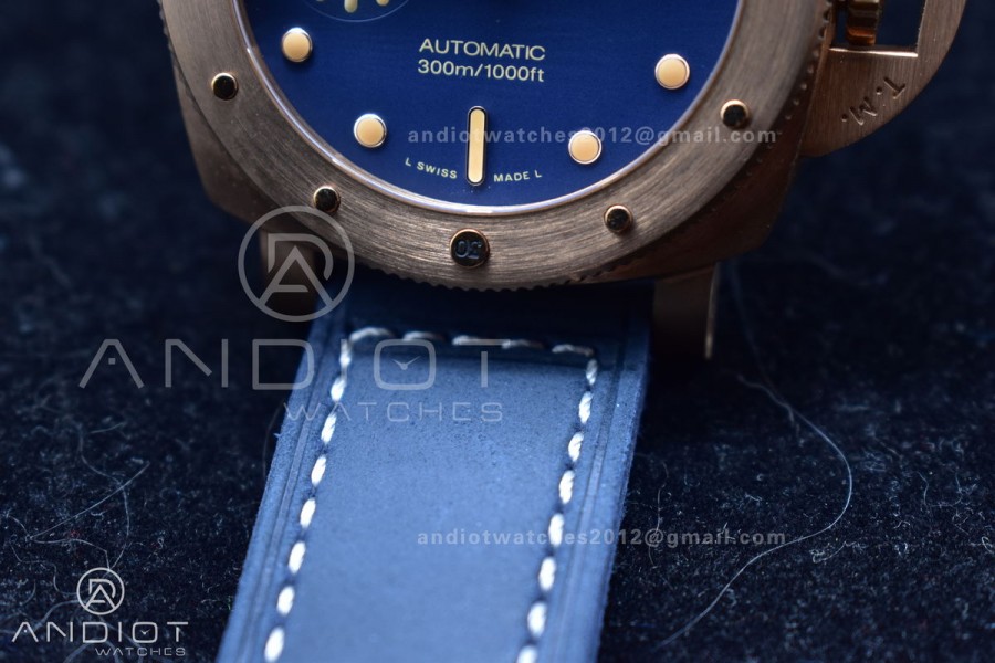 PAM1074 W Bronzo VSF 1:1 Best Edition Blue Dial on Blue Calfskin Strap P.900 Clone