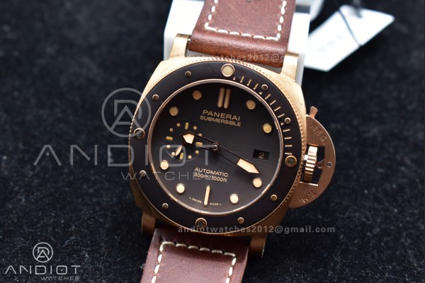 PAM968 V Bronzo VSF 1:1 Best Edition Brown Ceramic Bezel and Dial on Brown Calfskin Strap P.9010 Clone
