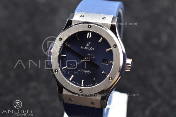 Classic Fusion 45mm SS HBF 1:1 Best Edition Blue Dial on Blue Gummy Strap A2892