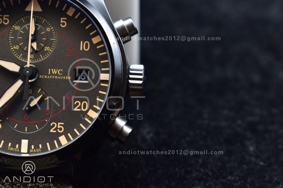 Pilot Chrono Top Gun IW389002 Real Ceramic ZF 1:1 Best Edition Gray Dial on Green Calfskin Strap A7750