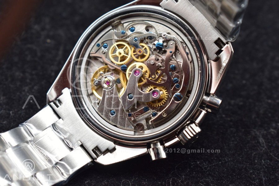 Speedmaster MoonWatch OMF SS Sapphire Crystal Black Dial on SS Bracelet Manual Winding Chrono Movement with Transparent Back