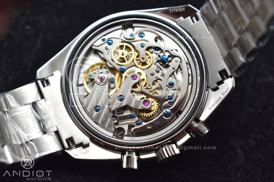 Speedmaster MoonWatch OMF SS Sapphire Crystal Black Dial on SS Bracelet Manual Winding Chrono Movement with Transparent Back