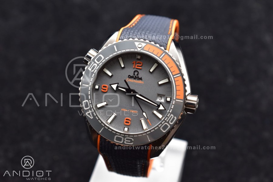Planet Ocean 43.5mm SS VSF 1:1 Best Edition Black/Orange Bezel Gray Dial on Nylon Strap A8900 Super Clone V2