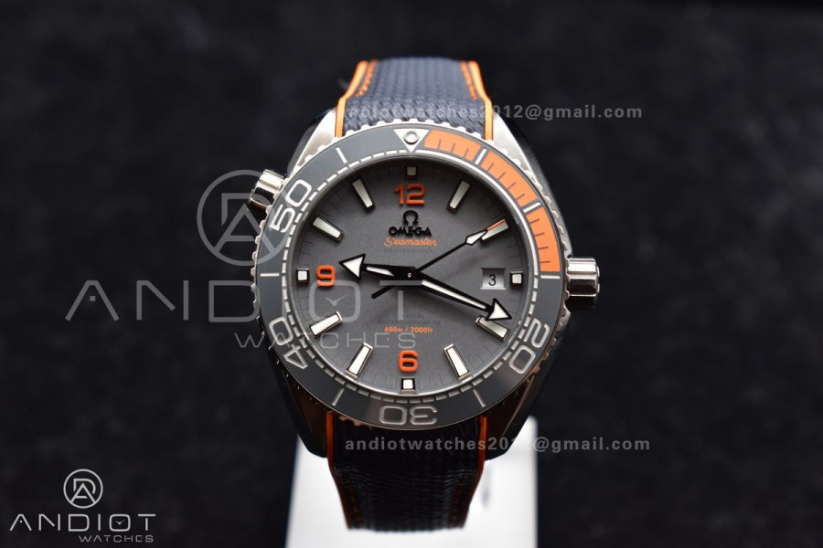 Planet Ocean 43.5mm SS VSF 1:1 Best Edition Black/Orange Bezel Gray Dial on Nylon Strap A8900 Super Clone V2