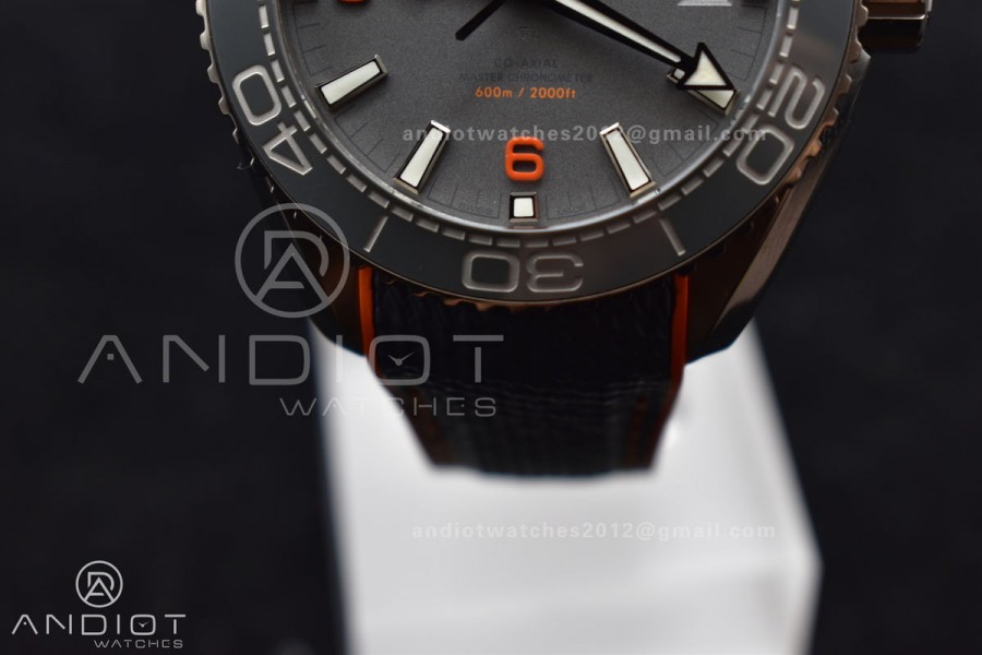 Planet Ocean 43.5mm SS VSF 1:1 Best Edition Black/Orange Bezel Gray Dial on Nylon Strap A8900 Super Clone V2