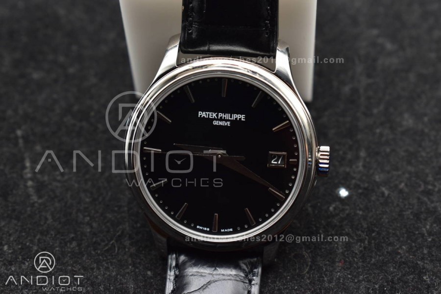 Calatrava 5227 SS 3KF 1:1 Best Edition Black Dial on Black Leather Strap A324 Super Clone V2