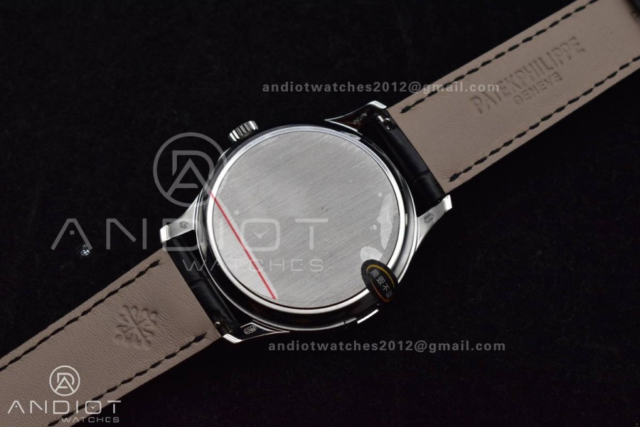 Calatrava 5227 SS 3KF 1:1 Best Edition Black Dial on Black Leather Strap A324 Super Clone V2