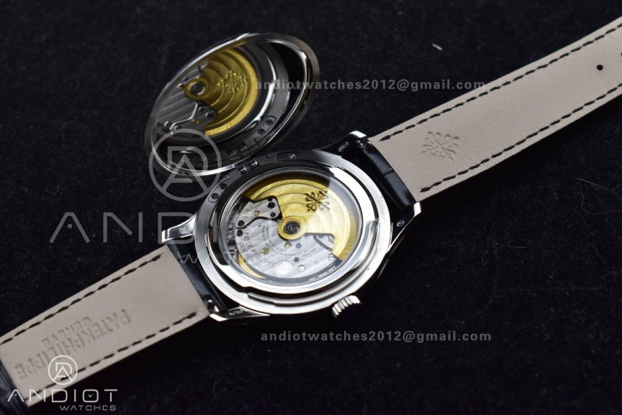 Calatrava 5227 SS 3KF 1:1 Best Edition Black Dial on Black Leather Strap A324 Super Clone V2