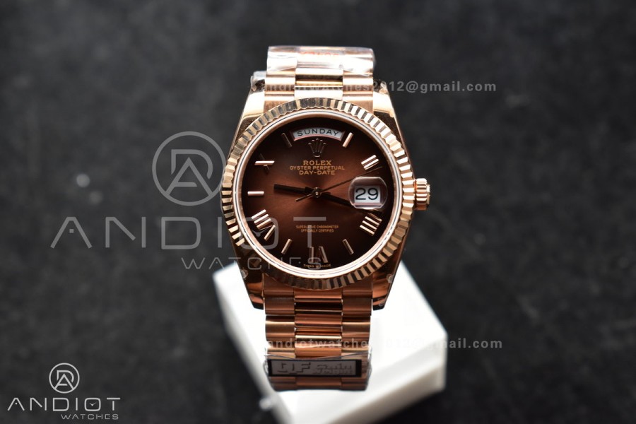 DayDate 36 RG QF Best Edition 904L Steel Brown Dial on RG President Bracelet vr3255 V5 (Gain Weight)