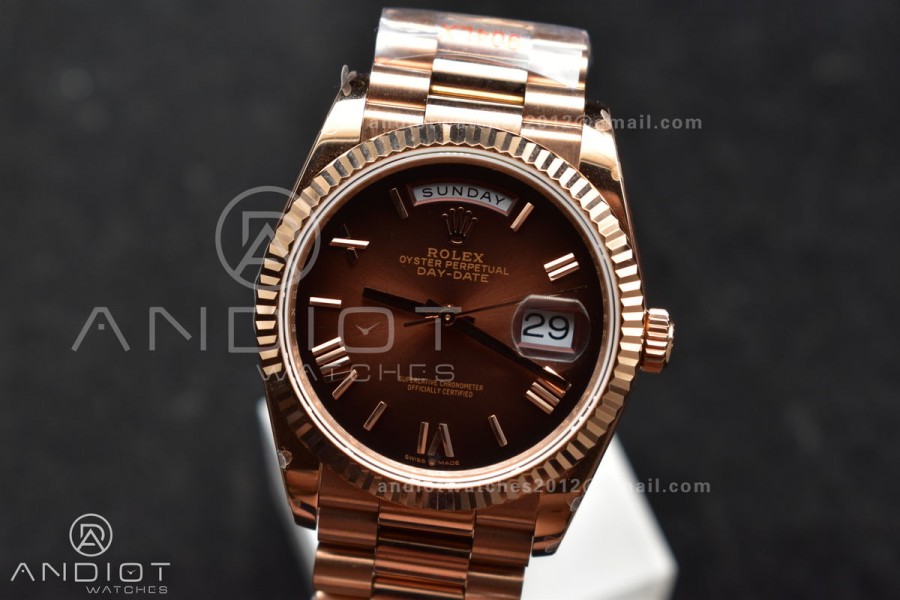 DayDate 36 RG QF Best Edition 904L Steel Brown Dial on RG President Bracelet vr3255 V5 (Gain Weight)