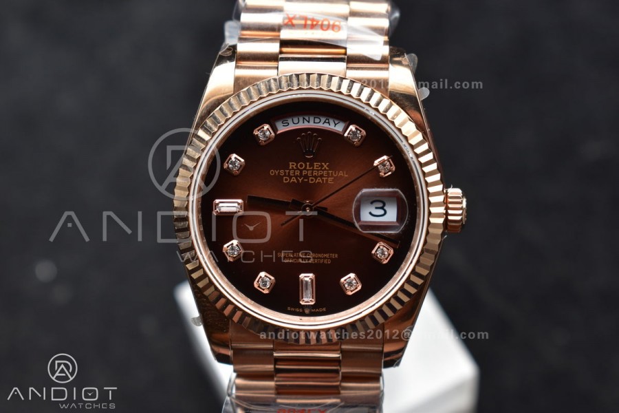 DayDate 36 RG QF Best Edition 904L Steel Brown Diamond Dial on President Bracelet vr3255 V5 (Gain Weight)