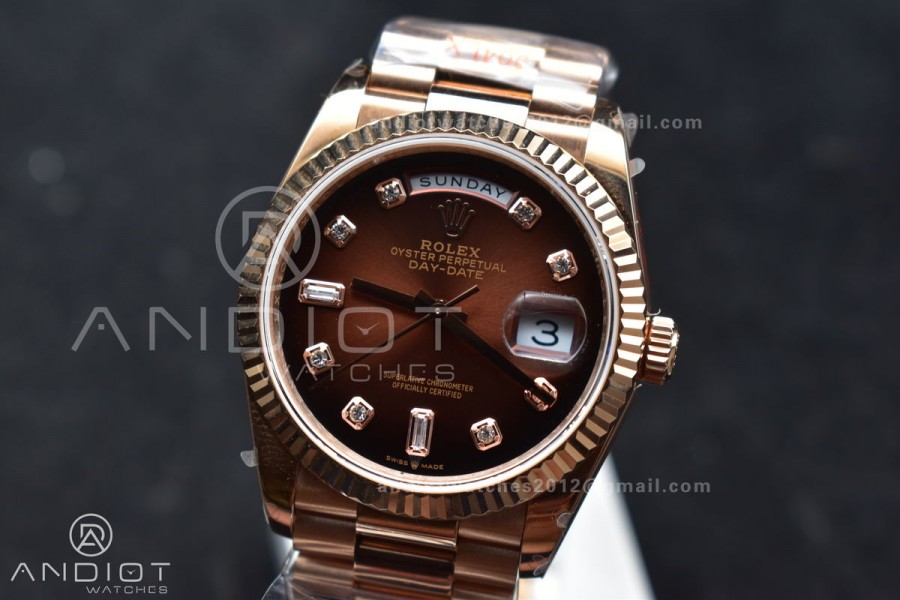 DayDate 36 RG QF Best Edition 904L Steel Brown Diamond Dial on President Bracelet vr3255 V5 (Gain Weight)
