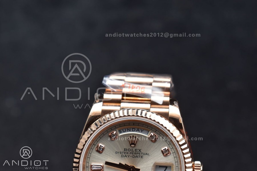 DayDate 36 RG QF Best Edition 904L Steel Silver Dial with Square Diamond on President Bracelet vr3255 V5 (Gain Weight)