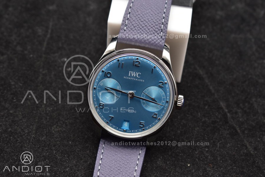 Portugieser Automatic 42mm SS APSF 1:1 Best Edition Ice Blue Dial on Purple Leather Strap A52011