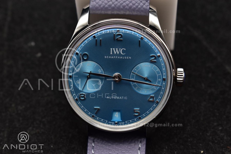 Portugieser Automatic 42mm SS APSF 1:1 Best Edition Ice Blue Dial on Purple Leather Strap A52011