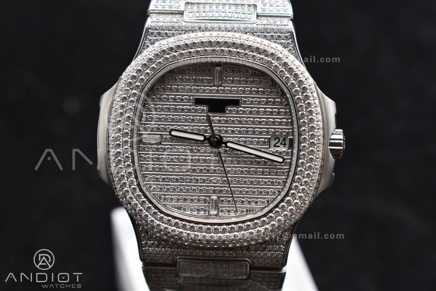 Nautilus 5711 SS TWF Full Diamonds Bezel & Dial on Diamonds Bracelet A324