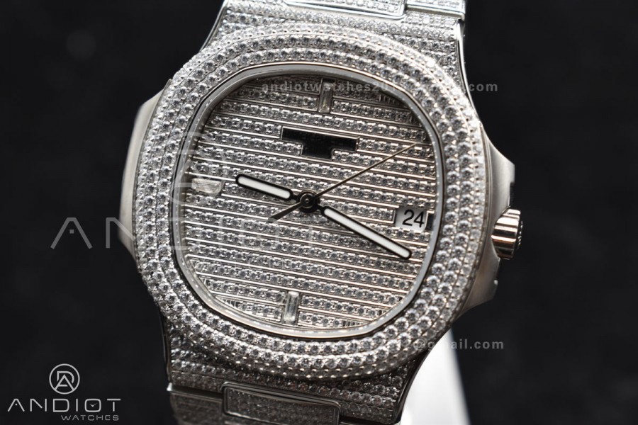 Nautilus 5711 SS TWF Full Diamonds Bezel & Dial on Diamonds Bracelet A324