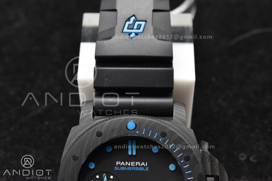 PAM1616 Carbotech 47mm VSF Best Edition Black Dial Blue Markers on Rubber Strap P.9010 Clone