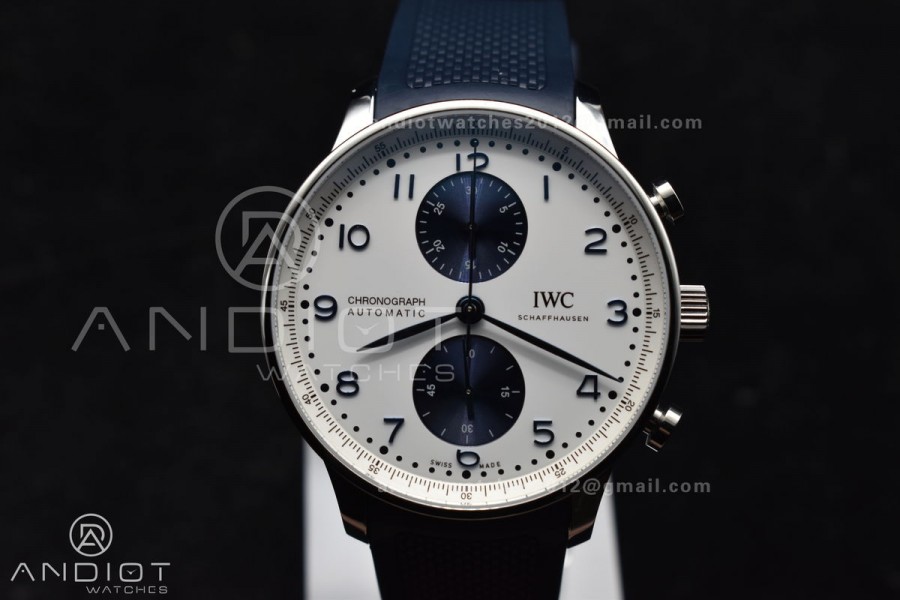Portuguese Chrono IW3716 Z+F 1:1 Best Edition White/Blue Dial on Blue Rubber Strap A69355