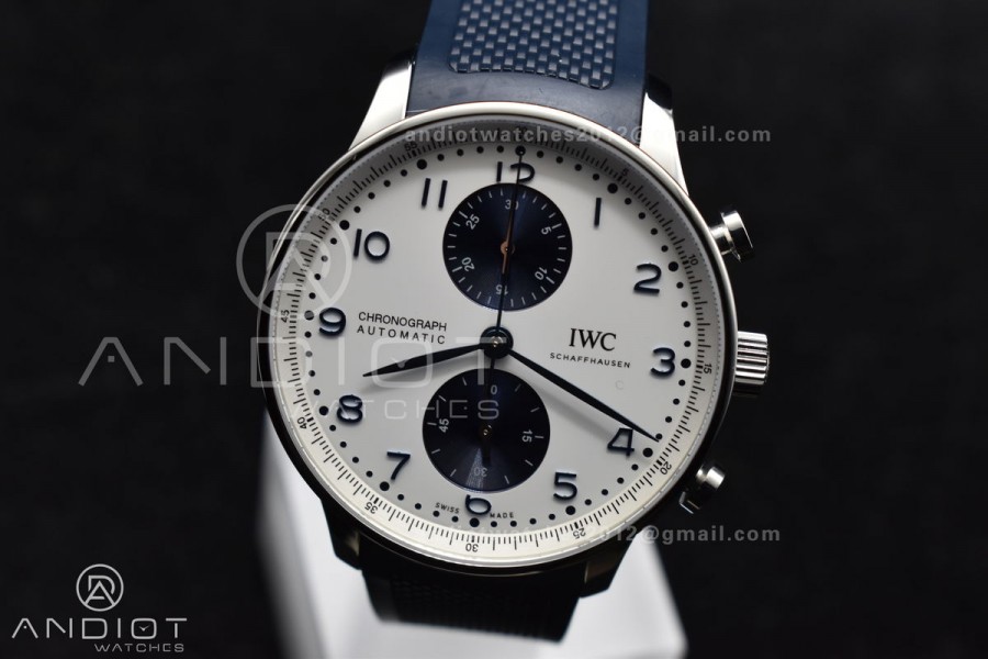 Portuguese Chrono IW3716 Z+F 1:1 Best Edition White/Blue Dial on Blue Rubber Strap A69355