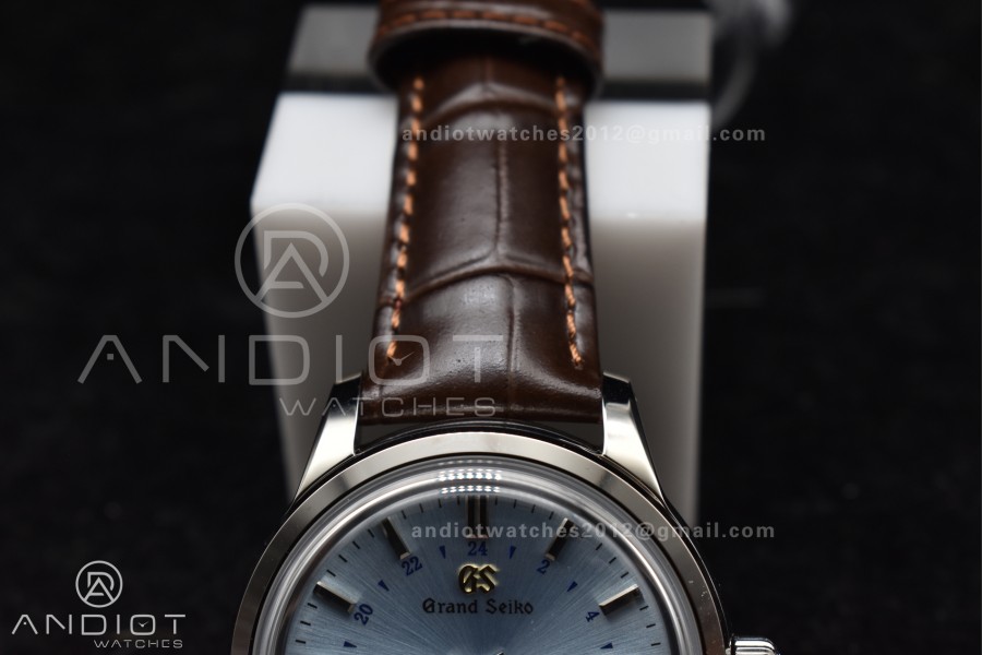 Grand Seiko Elegance GMT SS GSF 1:1 Best Edition Sky blue Dial on Brown Leather Strap NH34