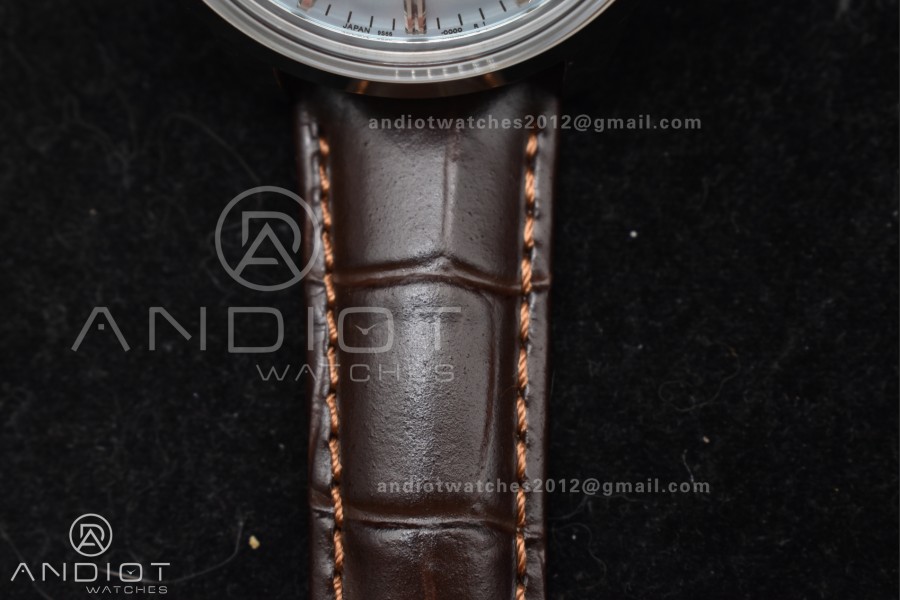 Grand Seiko Elegance GMT SS GSF 1:1 Best Edition Sky blue Dial on Brown Leather Strap NH34