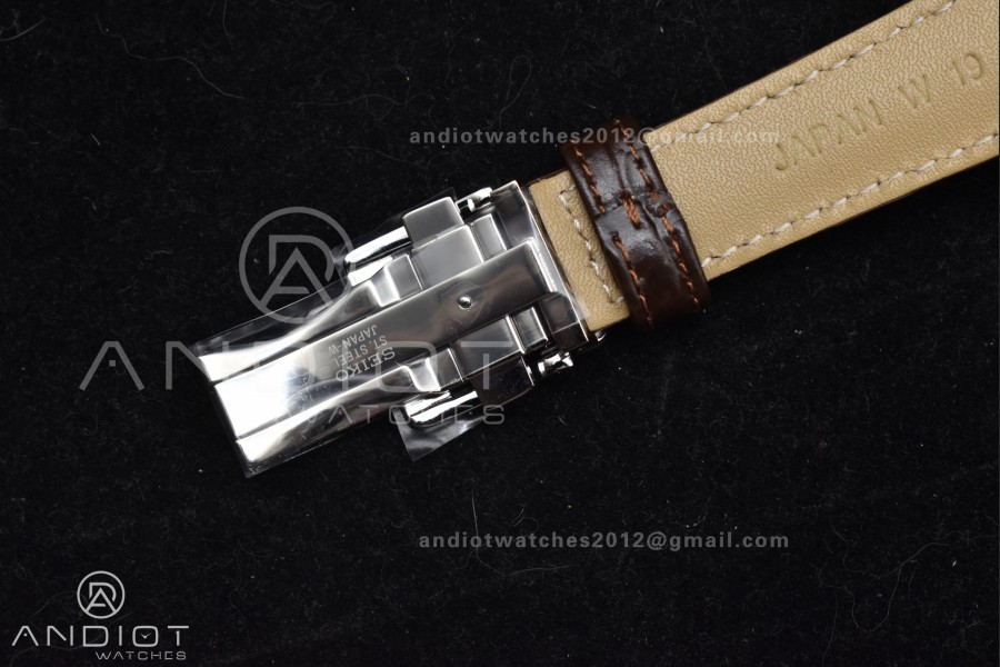 Grand Seiko Elegance GMT SS GSF 1:1 Best Edition Sky blue Dial on Brown Leather Strap NH34