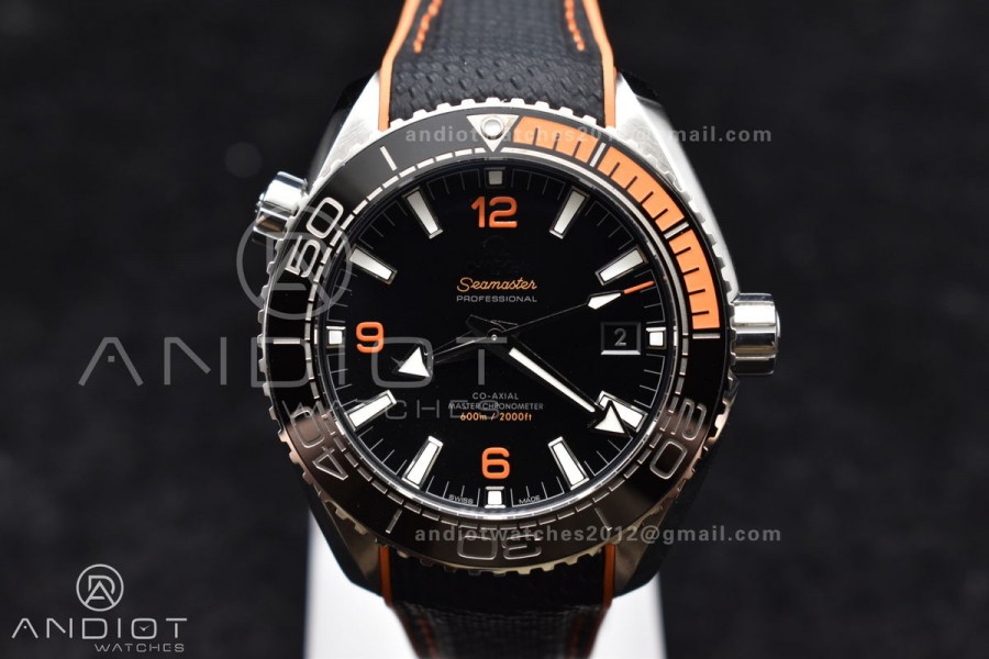 Planet Ocean 43.5mm SS VSF 1:1 Best Edition Black/Orange Bezel Black Dial on Nylon Strap A8900 Super Clone V2