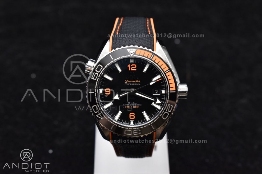 Planet Ocean 43.5mm SS VSF 1:1 Best Edition Black/Orange Bezel Black Dial on Nylon Strap A8900 Super Clone V2