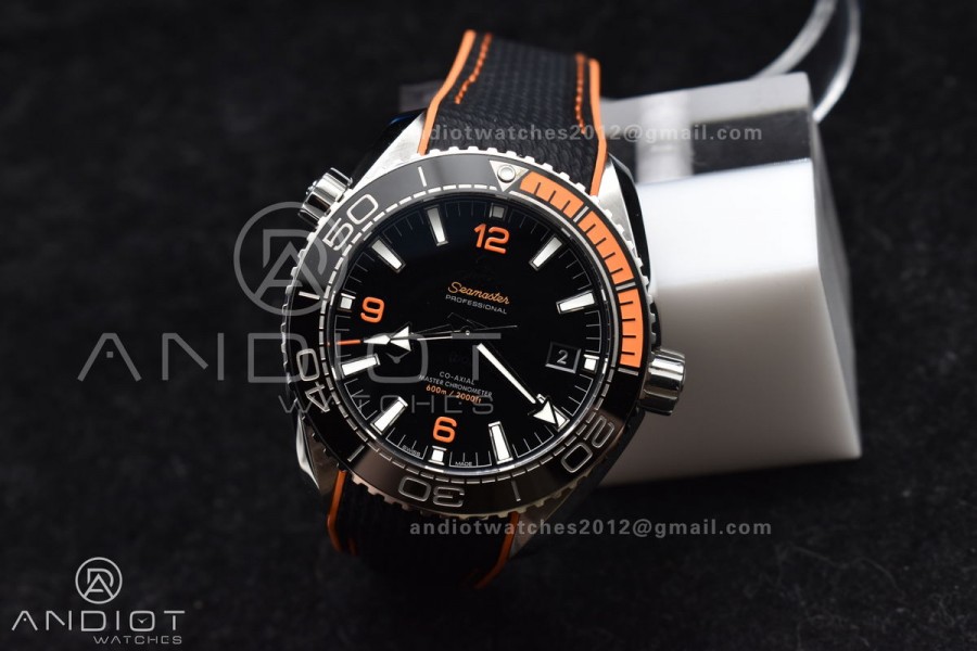 Planet Ocean 43.5mm SS VSF 1:1 Best Edition Black/Orange Bezel Black Dial on Nylon Strap A8900 Super Clone V2