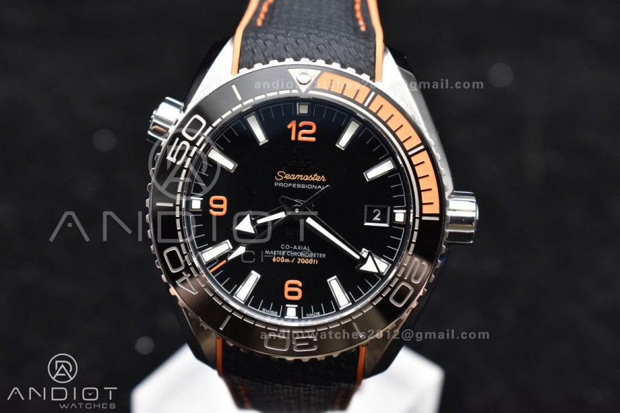 Planet Ocean 43.5mm SS VSF 1:1 Best Edition Black/Orange Bezel Black Dial on Nylon Strap A8900 Super Clone V2