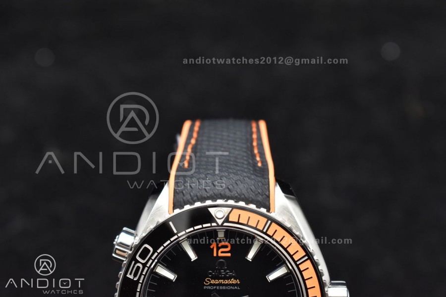 Planet Ocean 43.5mm SS VSF 1:1 Best Edition Black/Orange Bezel Black Dial on Nylon Strap A8900 Super Clone V2