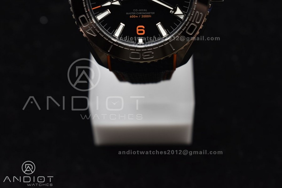 Planet Ocean 43.5mm SS VSF 1:1 Best Edition Black/Orange Bezel Black Dial on Nylon Strap A8900 Super Clone V2