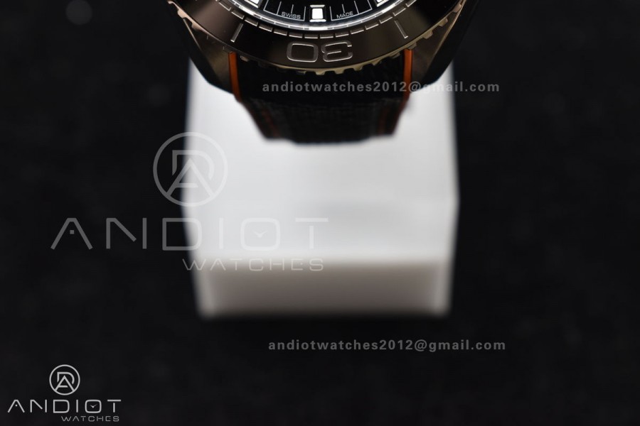 Planet Ocean 43.5mm SS VSF 1:1 Best Edition Black/Orange Bezel Black Dial on Nylon Strap A8900 Super Clone V2
