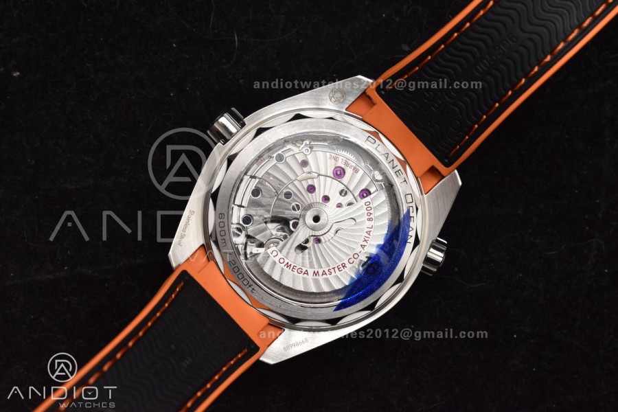 Planet Ocean 43.5mm SS VSF 1:1 Best Edition Black/Orange Bezel Black Dial on Nylon Strap A8900 Super Clone V2