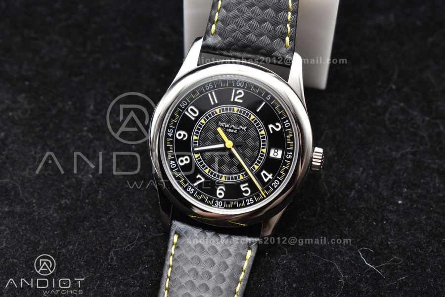Calatrava 6007G SS PPF 1:1 Best Edition Black/Yellow Dial on Black Leather Strap 330CS