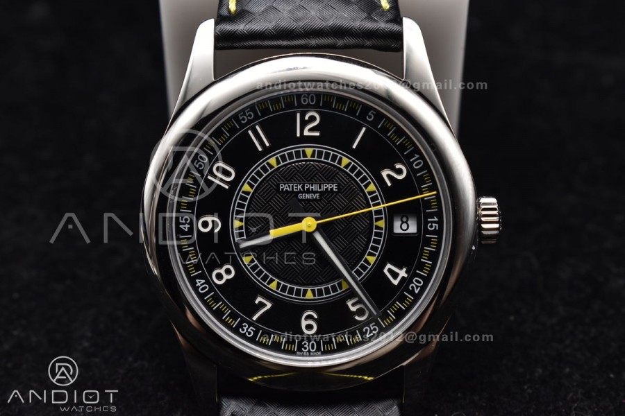 Calatrava 6007G SS PPF 1:1 Best Edition Black/Yellow Dial on Black Leather Strap 330CS