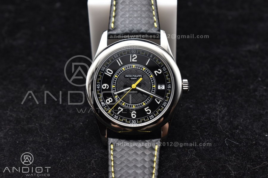 Calatrava 6007G SS PPF 1:1 Best Edition Black/Yellow Dial on Black Leather Strap 330CS