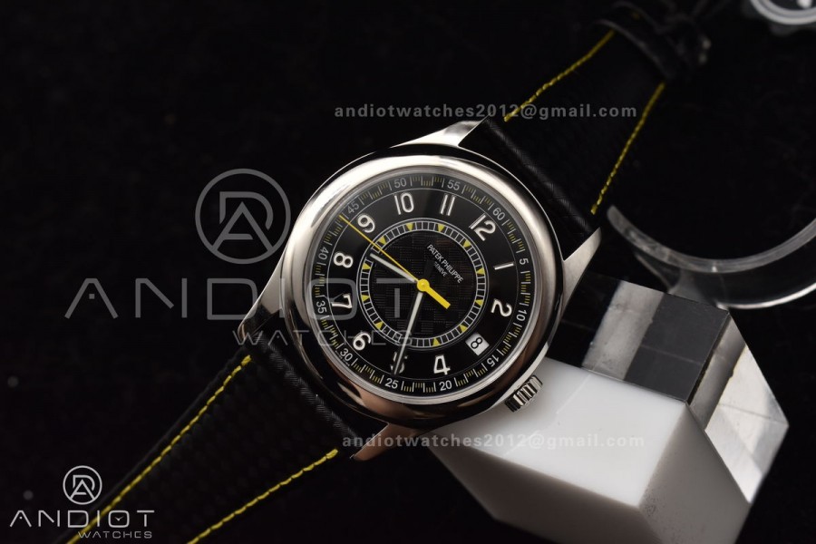 Calatrava 6007G SS PPF 1:1 Best Edition Black/Yellow Dial on Black Leather Strap 330CS